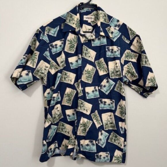 USED Men's Campia Short Sleeve Button Down Shirt Color Green and Blue Size Large - Picture 1 of 1